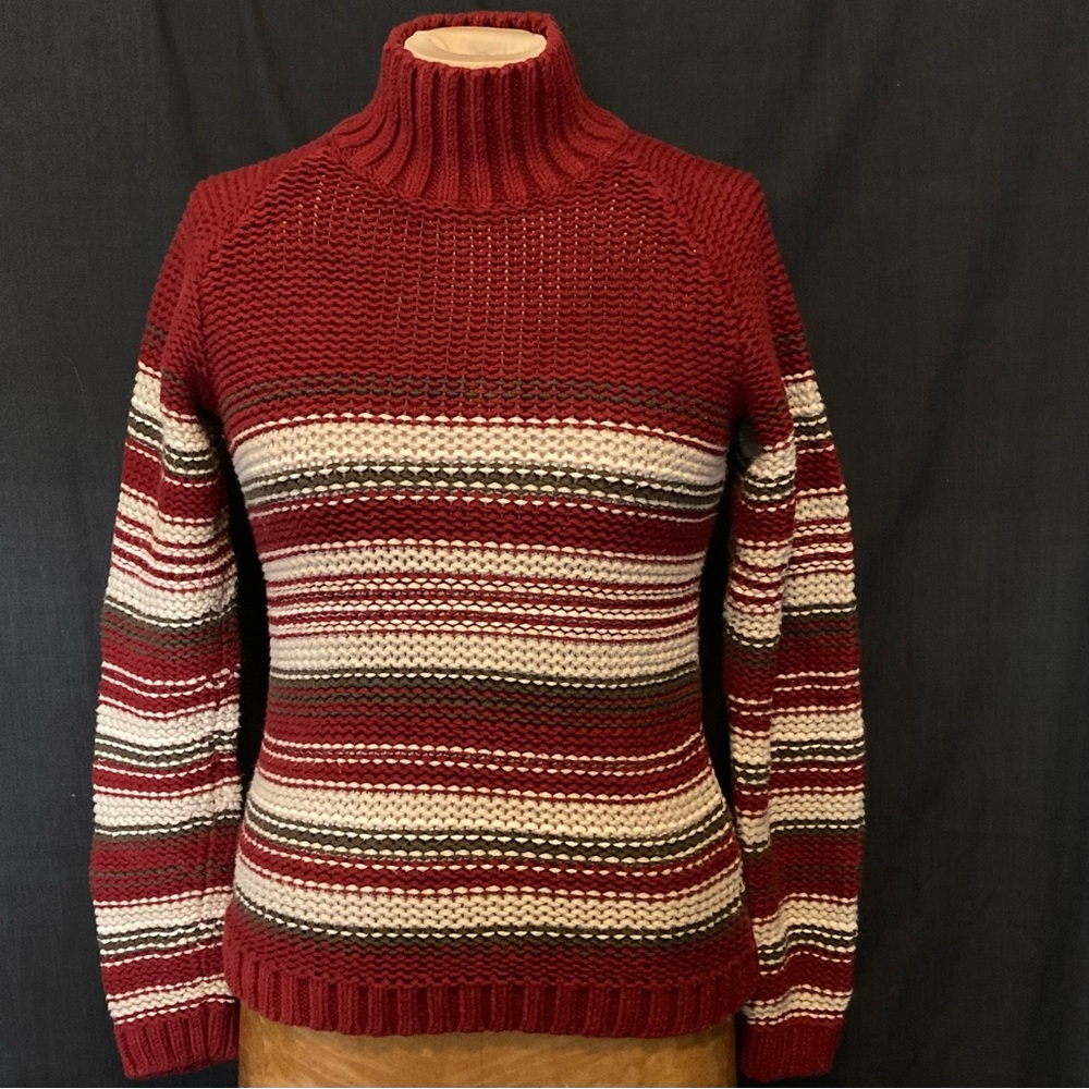 Eddie Bauer Cotton Blend Striped Turtleneck Sweater | Burgundy, Olive, &‎ Cream